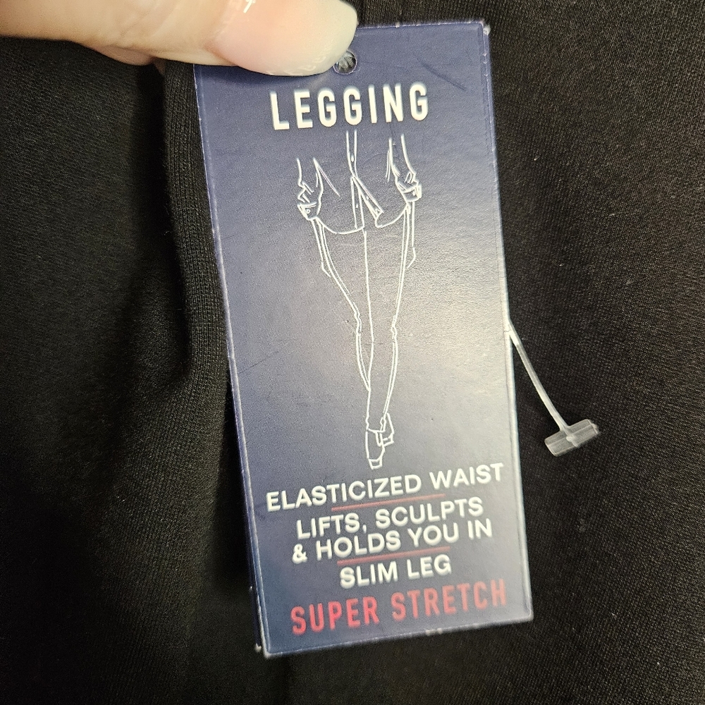 NWT Chaps 2X Black Faux Leather Ponte Leggings W-2490 - Picture 12 of 14